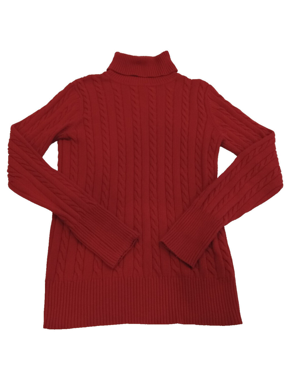 Eddie Bauer Sweater Womens Medium Tall Red Cable Knit Turtleneck Long Sleeve MT